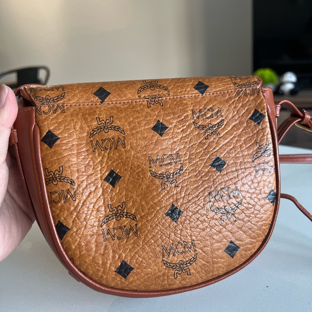 MCM Cognac Visetos Logo Crossbody Saddle Bag - Picture 3 of 10